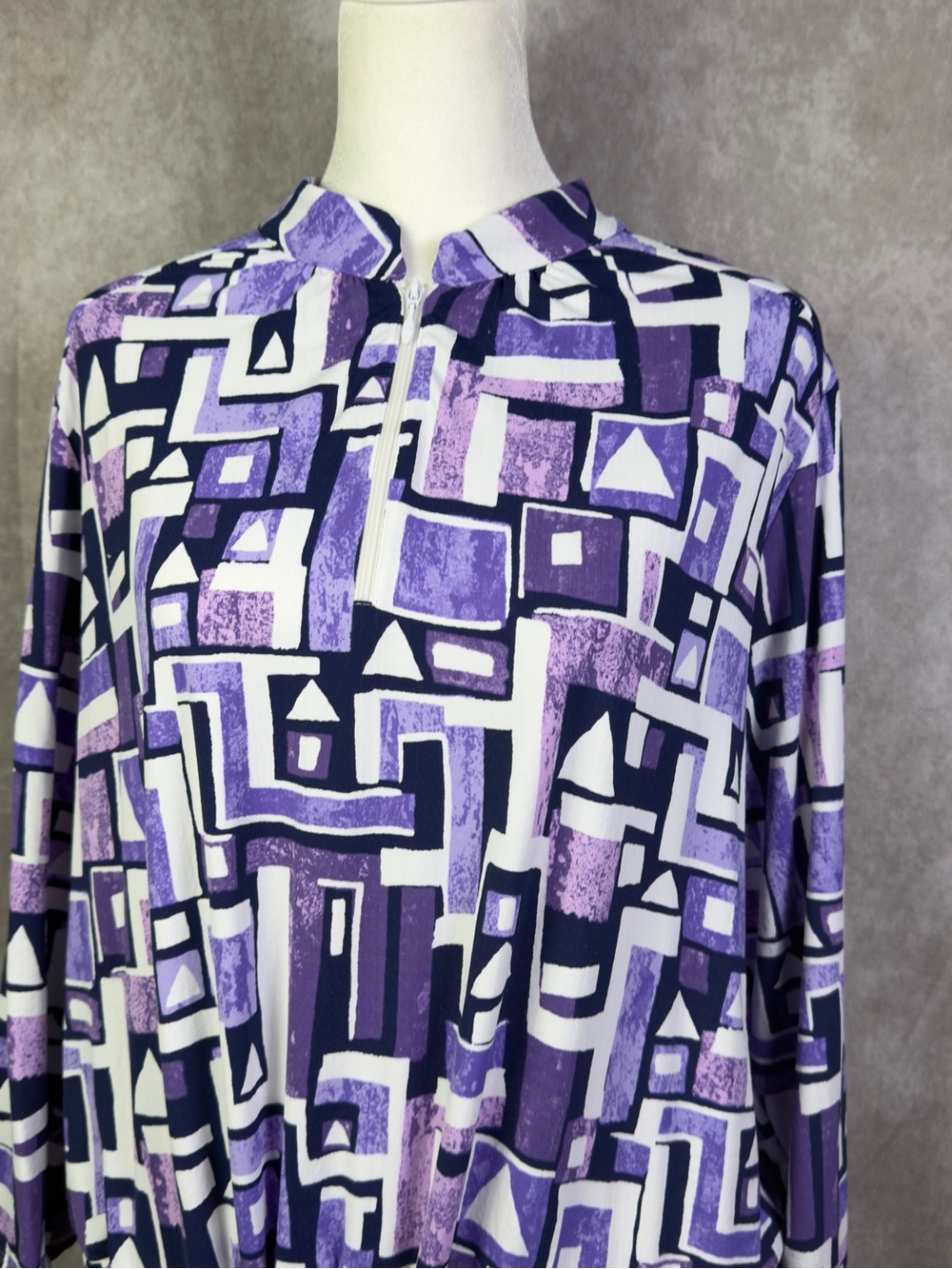 IBKUL Dress Womens Dress XL Purple Geometric Quarter Zip Waist Tie Athletic - Picture 2 of 9